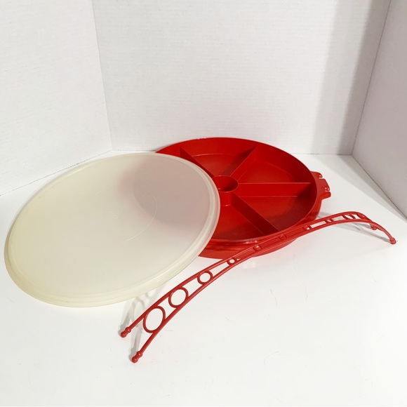 Vintage Tupperware 6 Sections Divided Party Susan Serving Relish Carrier Handle - Picture 6 of 13
